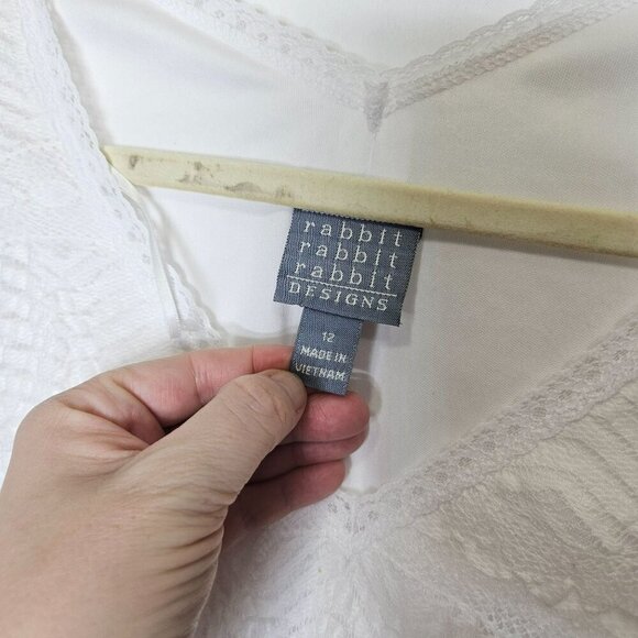 Rabbit Rabbit Designs‎ White Lace Midi Dress 12 Three-Quarter Sleeves V-Neck - Picture 4 of 10